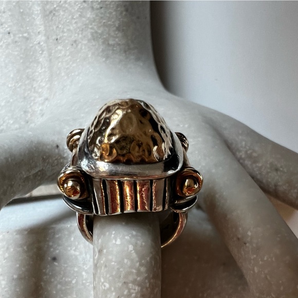 Dian Malouf Ring/14K YG and 925 SS Hammered Dome Drum Ring Max Gold Side Accents - Picture 3 of 11